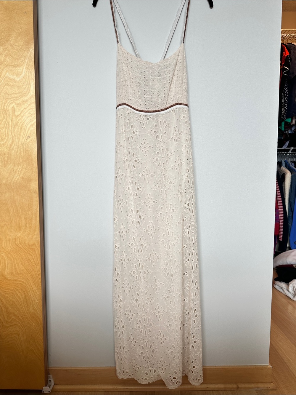 Zara Cream Eyelet Maxi Dress with Spaghetti Straps